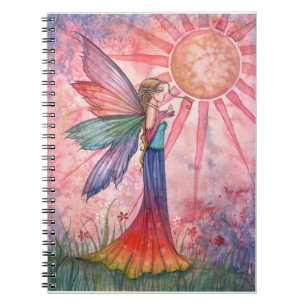 Espiral Caderno Diário Fada Arco-Íris Colorido Adorável