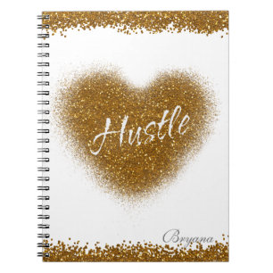 Espiral Caderno Diário Glamour Coração HUSTLE Brilho Doura