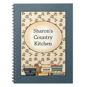 Espiral Caderno do azul da cozinha do país