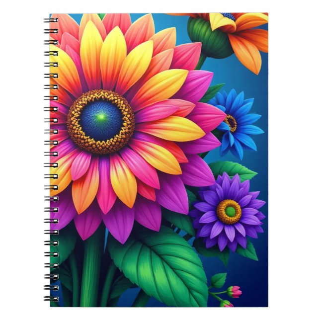 Espiral Caderno do Buquê Flor de Arco-Íris Radiante (Frente)