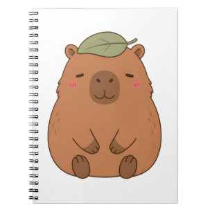Espiral Caderno do Capivara Fofo com Folha Verde na Cabeça