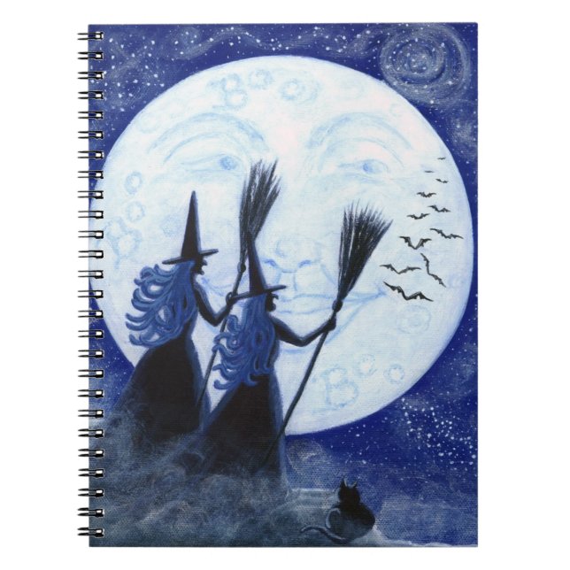 Espiral Caderno do Dia das Bruxas, homem na lua, bruxas (Frente)