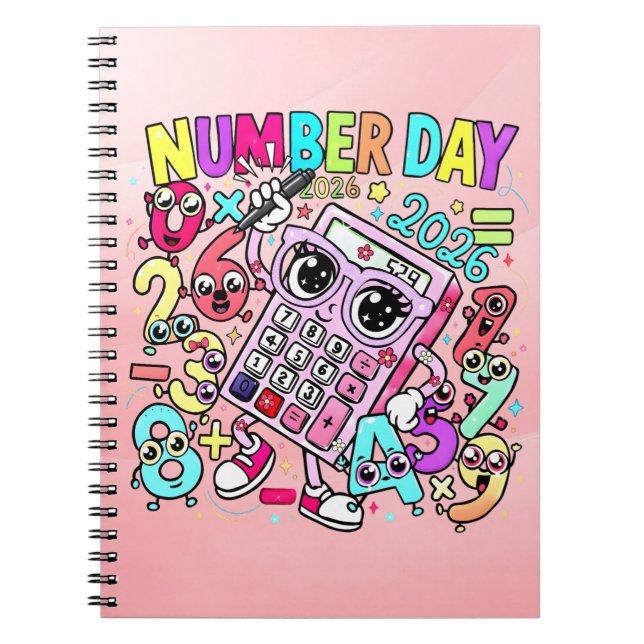 Espiral Caderno do Dia do Número de Matemática Fofo para E (Frente)