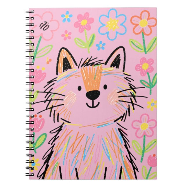 Espiral Caderno do Gato Rabiscado Rosa (Frente)