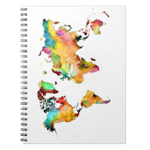 Espiral caderno do mapa do mundo
