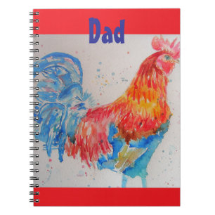 Espiral Caderno do Papai Galo Galinha Aquarela