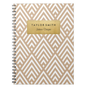 Espiral Caderno do teste padrão de Chevron de Tan & de