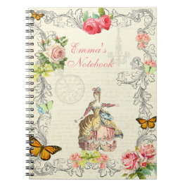 Espiral Caderno do vintage com rosas e borboletas