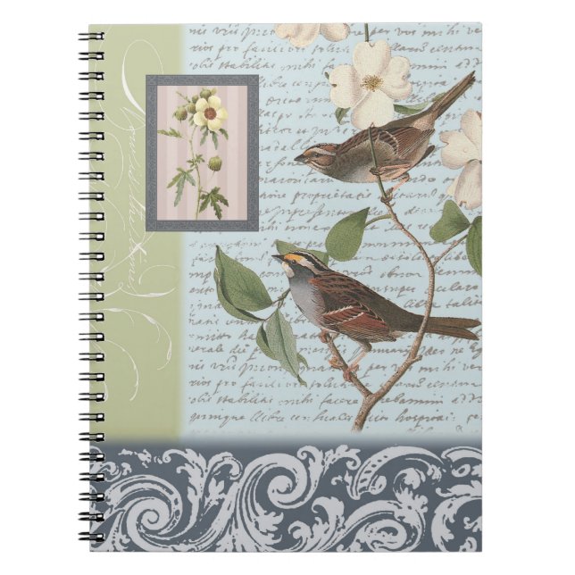Espiral Caderno dos pássaros do vintage… (Frente)