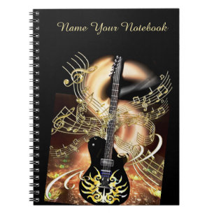 Espiral Caderno Dourado preto personalizado da música da