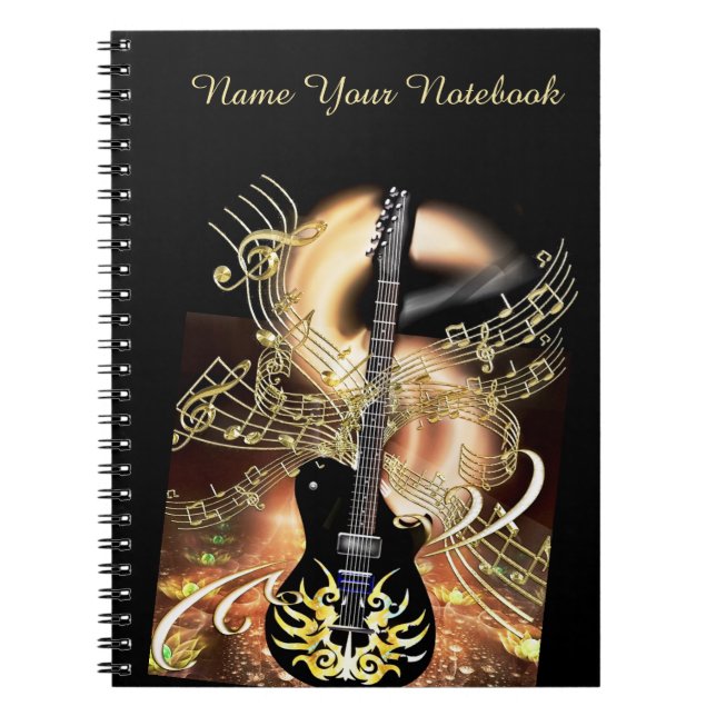 Espiral Caderno Dourado preto personalizado da música da (Frente)