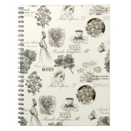 Espiral Caderno elegante com padrão floral vintage