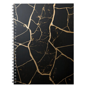 Espiral Caderno Elegante com Rachaduras em Mármore Preto e
