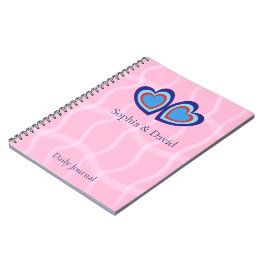 Espiral Caderno Elegante de Listras e Corações Minimalista