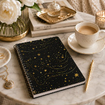 Caderno Elegante Noite Estrelada Dourada
