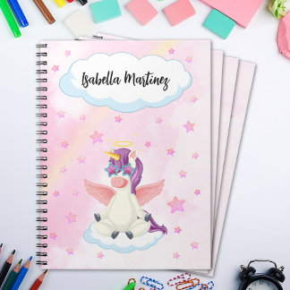 Espiral Caderno Escolar de Unicórnio Pastel Fofo para Meni