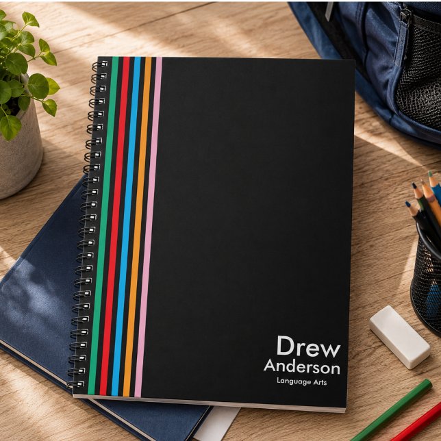 Espiral Caderno Escolar Infantil com Nome Personalizado do (Color Stripe Boy’s Custom Name Kids School Journal)