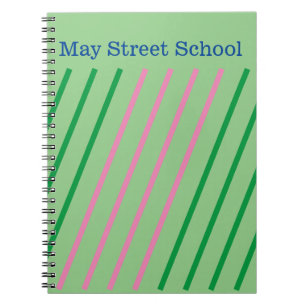 Espiral Caderno Escolar Listrado Rosa Verde - Nome Persona