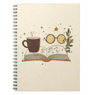 Espiral Caderno Estético de Café de Leitura Aconchegante
