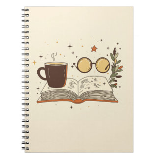 Espiral Caderno Estético de Café de Leitura Aconchegante