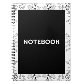 Espiral Caderno Estético Floral Preto e Branco Bonito