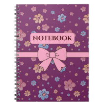 Caderno Estético Floral Rosa e Roxo Bonito