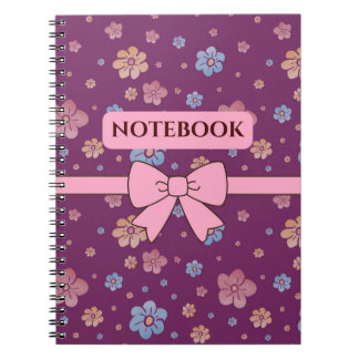 Espiral Caderno Estético Floral Rosa e Roxo Bonito
