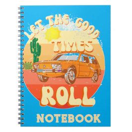 Espiral Caderno estilo retrô pôr do sol vintage e carro cl
