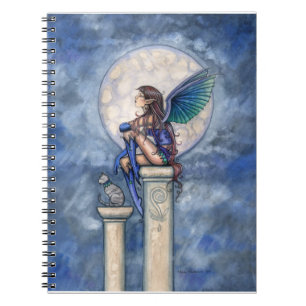 Espiral Caderno Fada Fantasia Lua Índigo e Gato