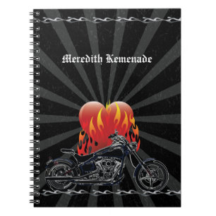 Espiral Caderno flamejante do motociclista do amor