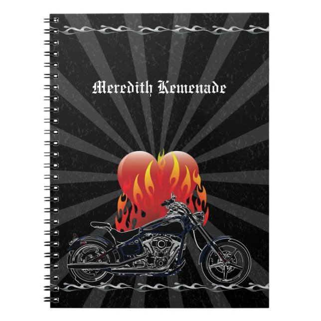 Espiral Caderno flamejante do motociclista do amor (Frente)