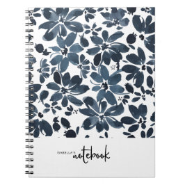 Espiral Caderno Floral Azul Marinho Capa de Menina Fofa