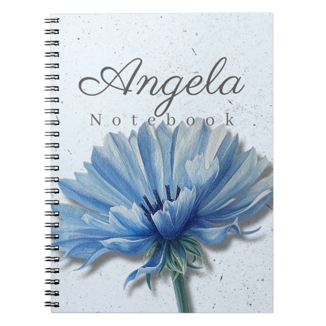 Espiral Caderno Floral Azul Nome | Diário de Centáurea (Frente)