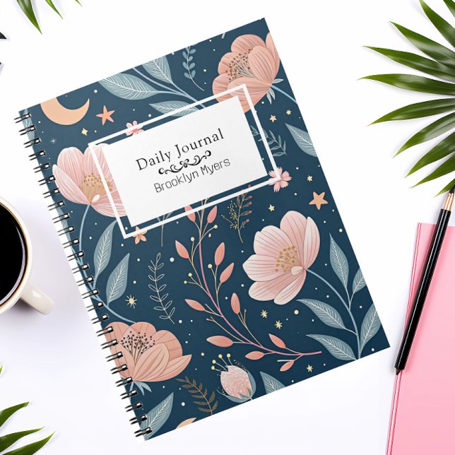 Espiral Caderno Floral BOHO de Nome Personalizado/ (Criador carregado)