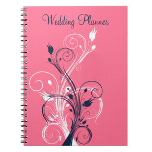 Espiral Caderno floral branco cor-de-rosa do planejador do