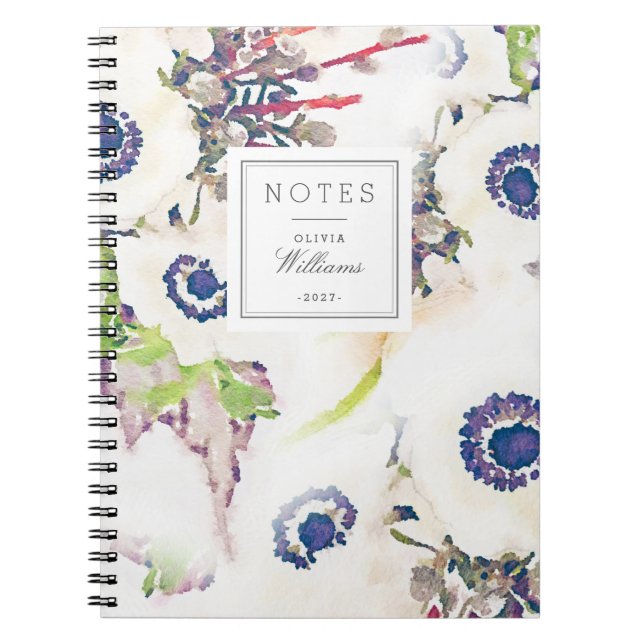 Espiral Caderno floral branco de Lastname do nome da (Frente)