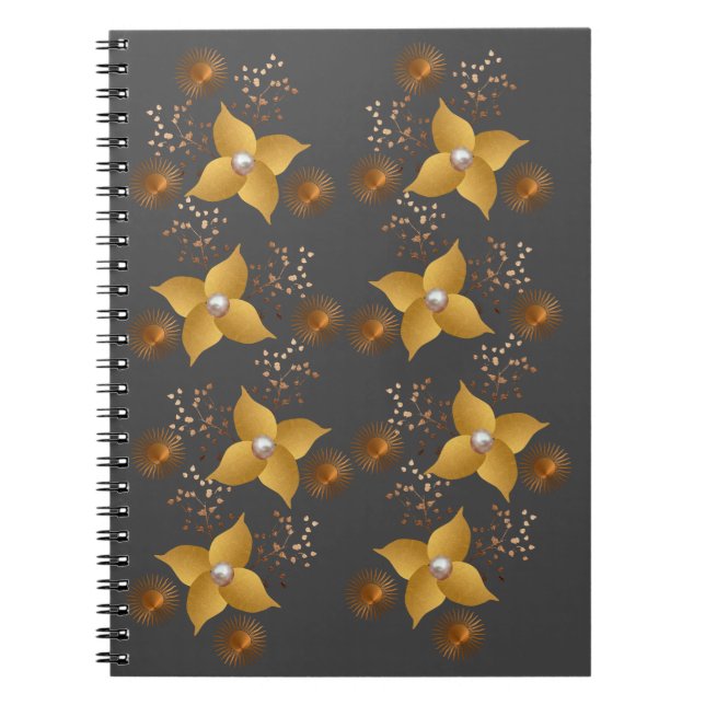 Espiral Caderno Floral Bronze e Dourado (Frente)
