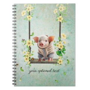 Espiral Caderno Floral com Leitão Balançando