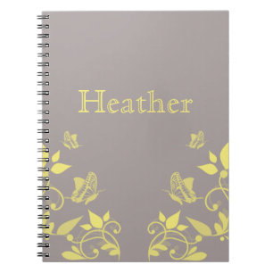 Espiral Caderno floral da borboleta amarela