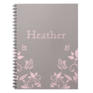 Espiral Caderno floral da borboleta cor-de-rosa
