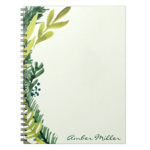 Espiral Caderno floral da folha da aguarela