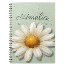 Caderno Floral Daisy Nome | Diário Verde Sage