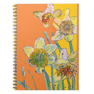 Espiral Caderno Floral de Aquarela de Narciso Laranja