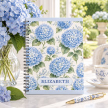 Caderno Floral de Hortênsia Azul Personalizado