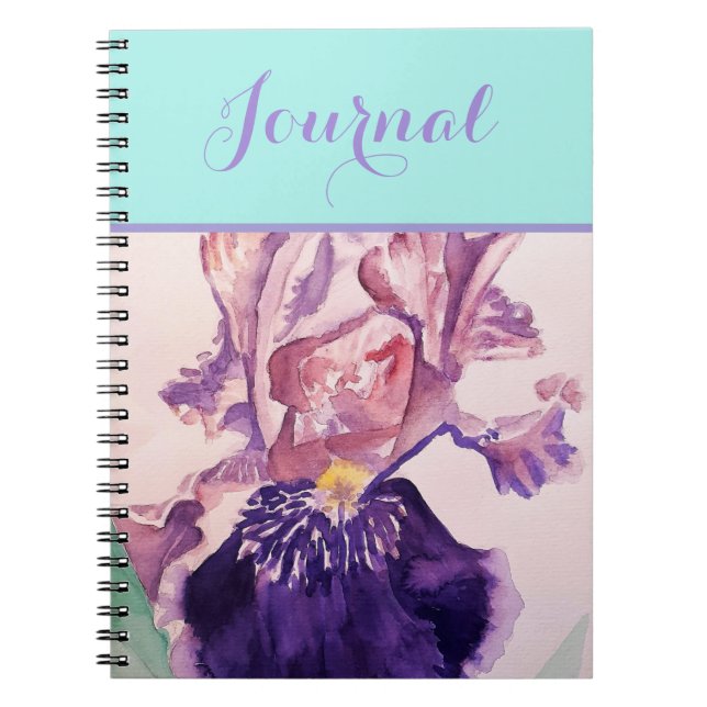 Espiral Caderno Floral de Íris Roxa com Aquarela (Frente)
