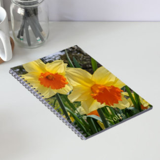 Espiral Caderno Floral de Narcisos Amarelos e Laranjas