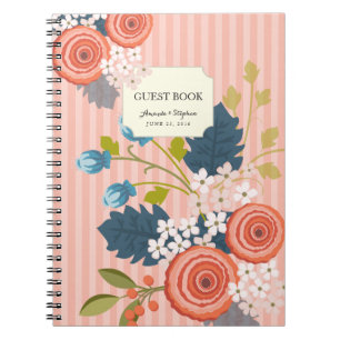 Espiral Caderno floral do livro de hóspedes do casamento