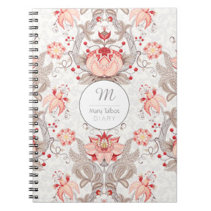 Espiral Caderno floral do monograma S do damasco do teste