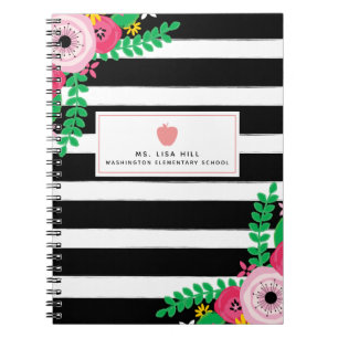 Espiral Caderno floral do professor das listras