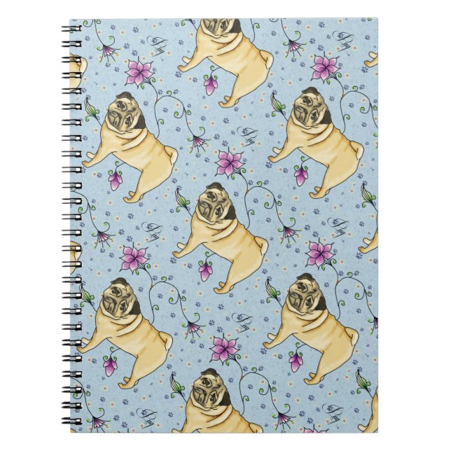 Espiral Caderno floral do Pug (Frente)
